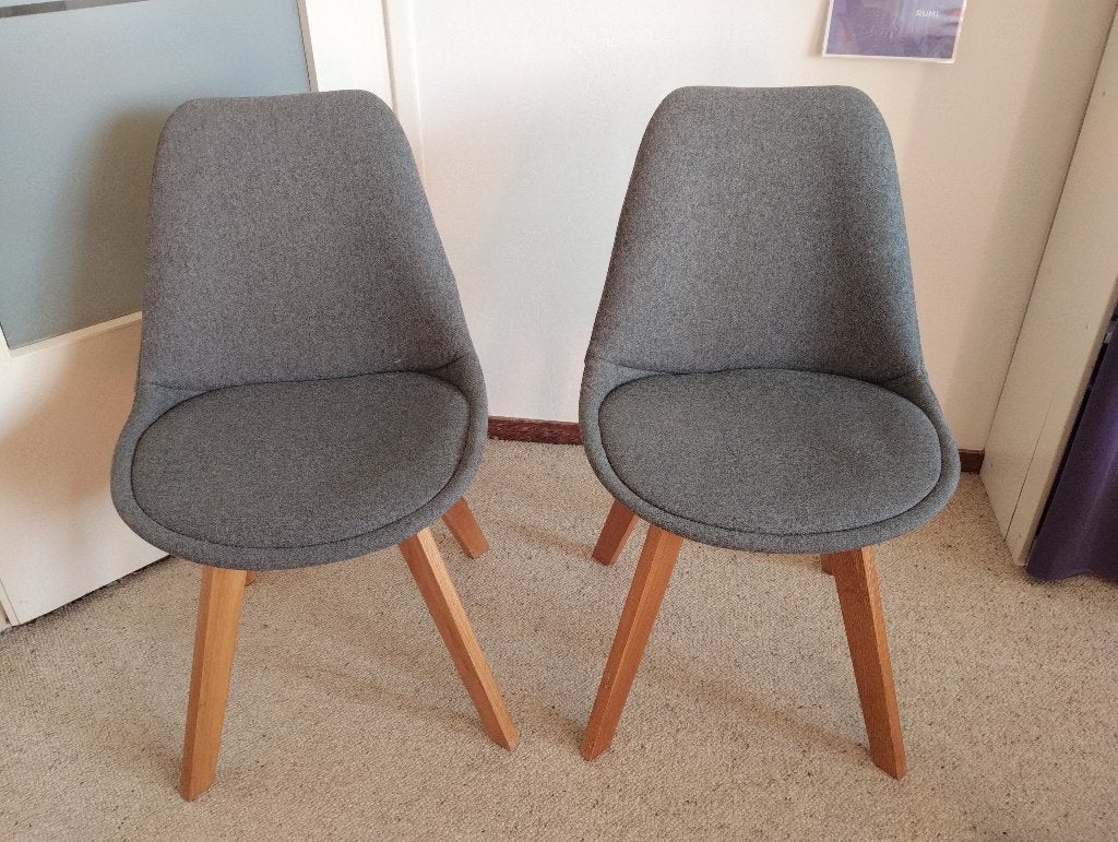 grijze eetkamerstoelen, Ophalen, Gebruikt, Twee, Stof