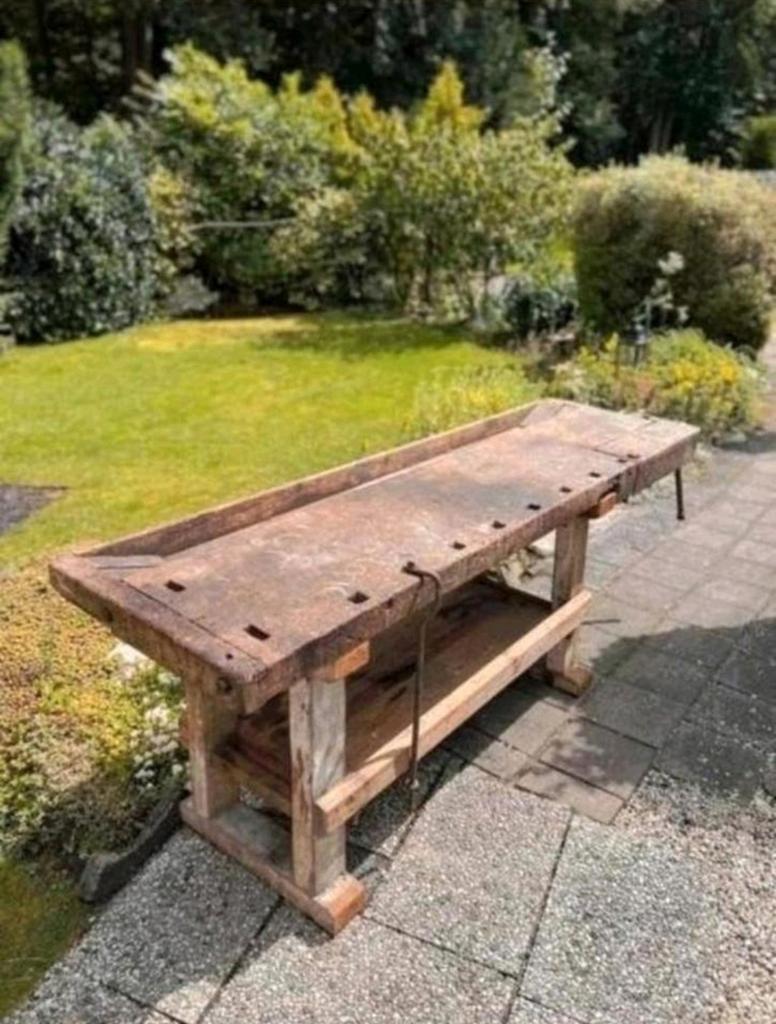 Werkelijk prachtige antieke vintage robuuste werkbank 258cm, Huis en Inrichting, Tafels | Sidetables, Zo goed als nieuw, 50 tot 75 cm