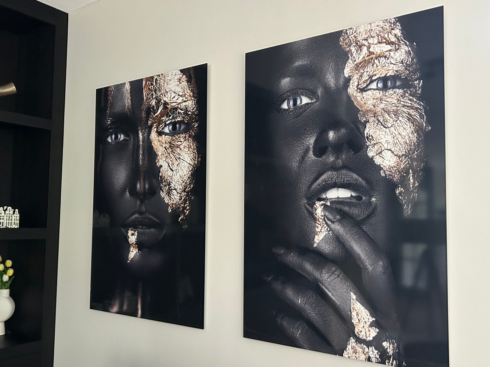 Set van 2 moderne kunstwerken: Zwart en Goud, Ophalen