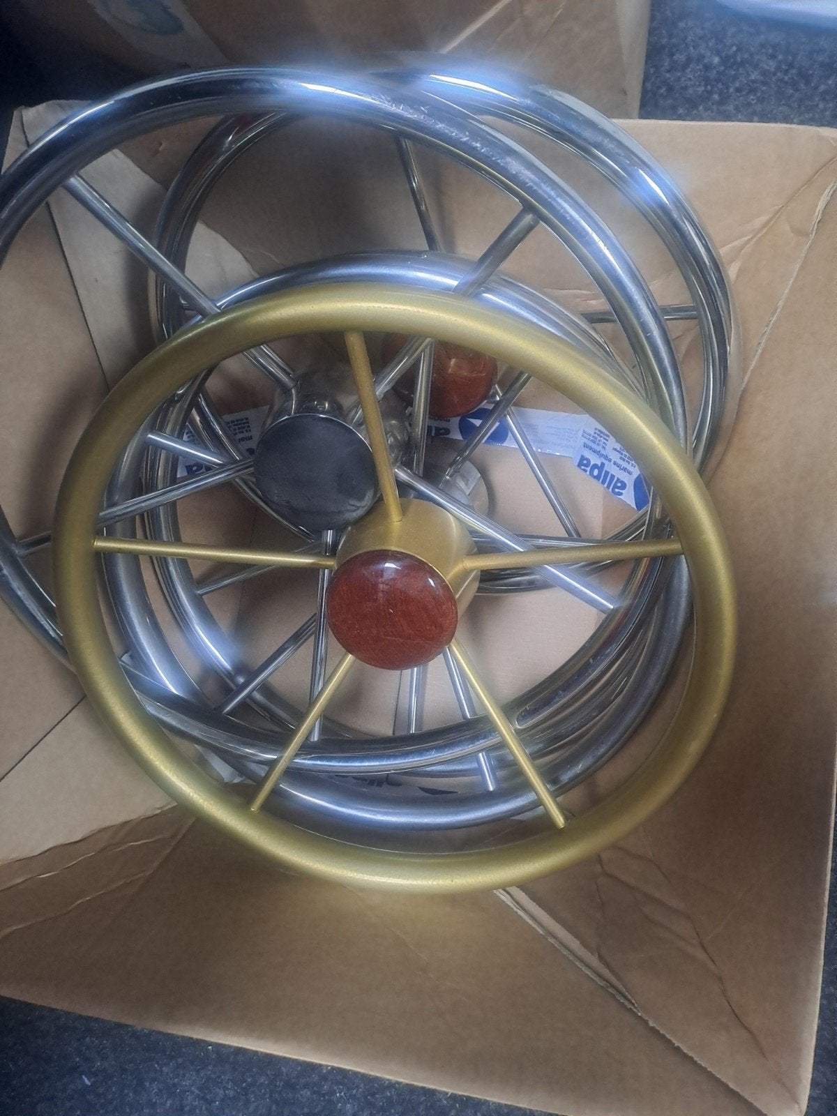 RVS Stuurwiel 34 cm Rond Goudkleurig Gepoedercoat, Watersport en Boten, Ophalen of Verzenden, Zo goed als nieuw, Overige typen