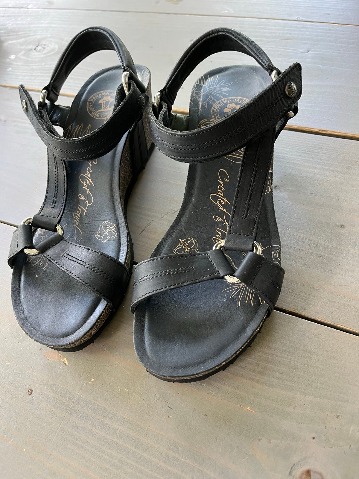 Panama Jack zwarte sandalen met sleehak, Zwart, Zo goed als nieuw, Sandalen of Muiltjes, Ophalen of Verzenden