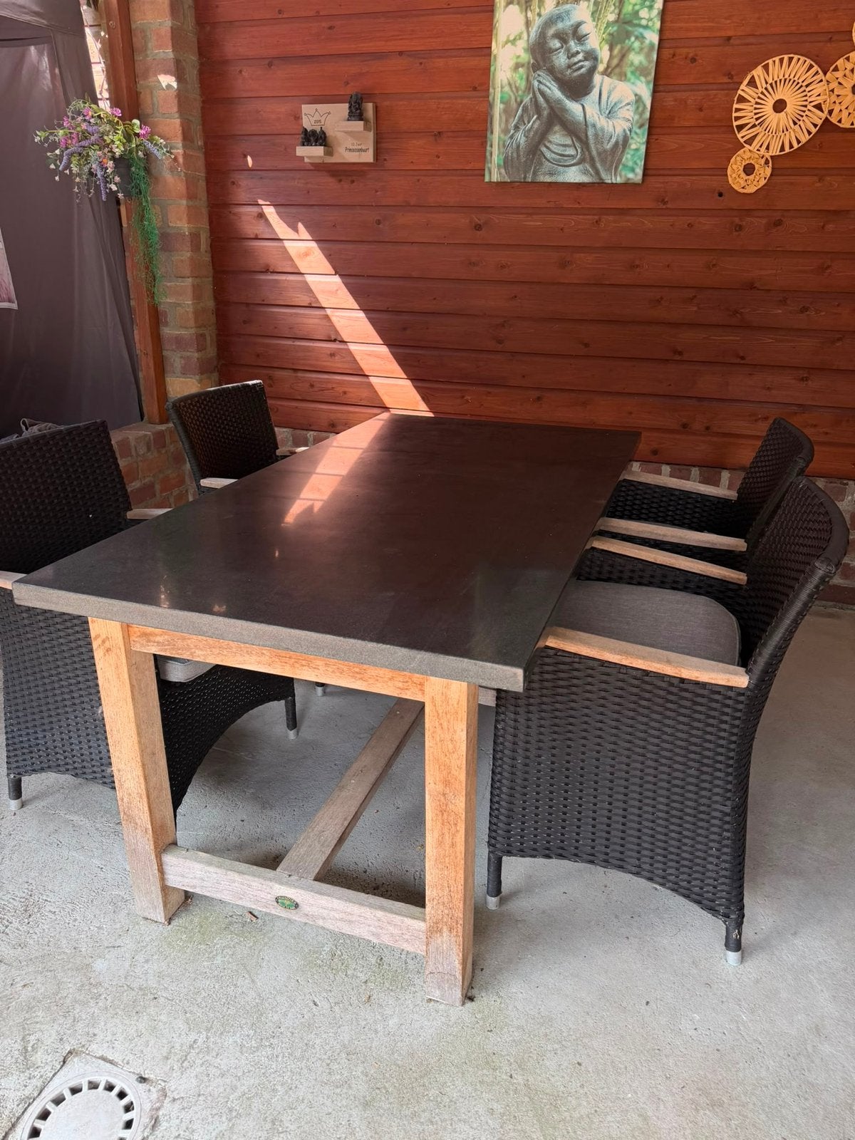 Tuintafel met 4 stoelen - Collection Bois Le Duc, Tuin en Terras, Ophalen, 4 zitplaatsen, Gebruikt, Eettafel