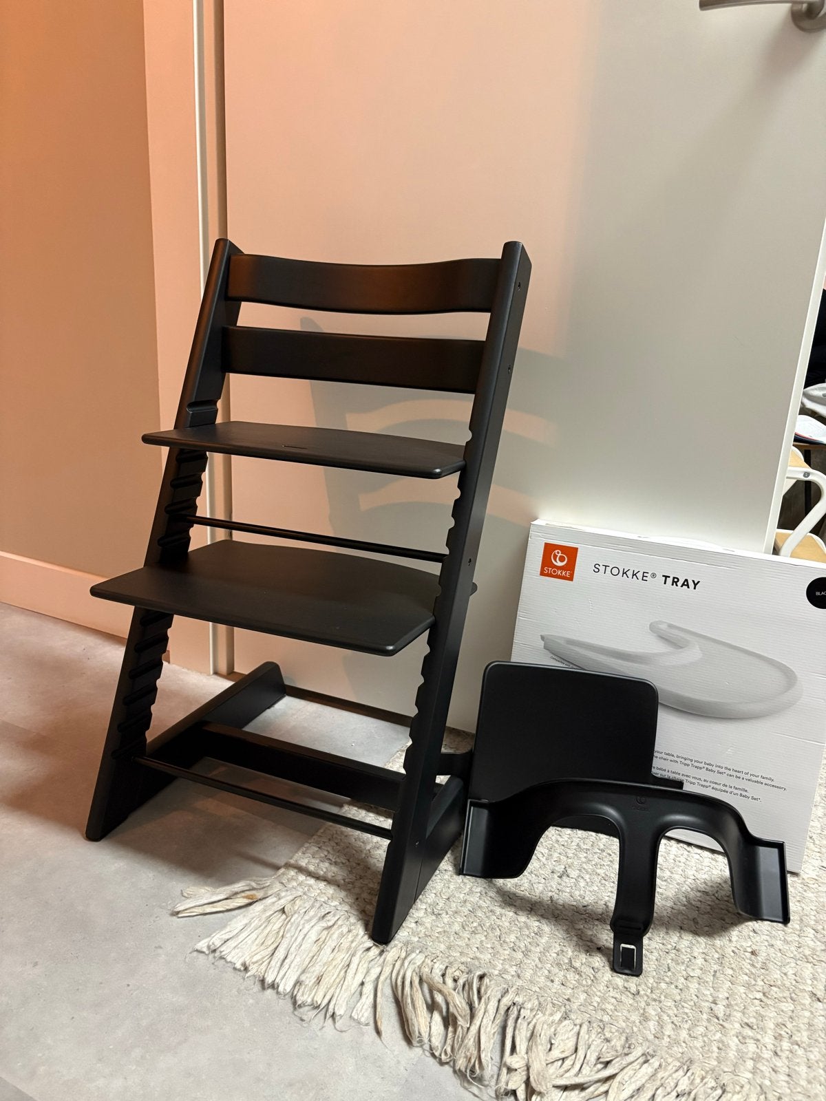 Stokke Tripp Trapp kinderstoel met accessoires, Ophalen, Zo goed als nieuw, Meegroeistoel, Aanschuifbaar