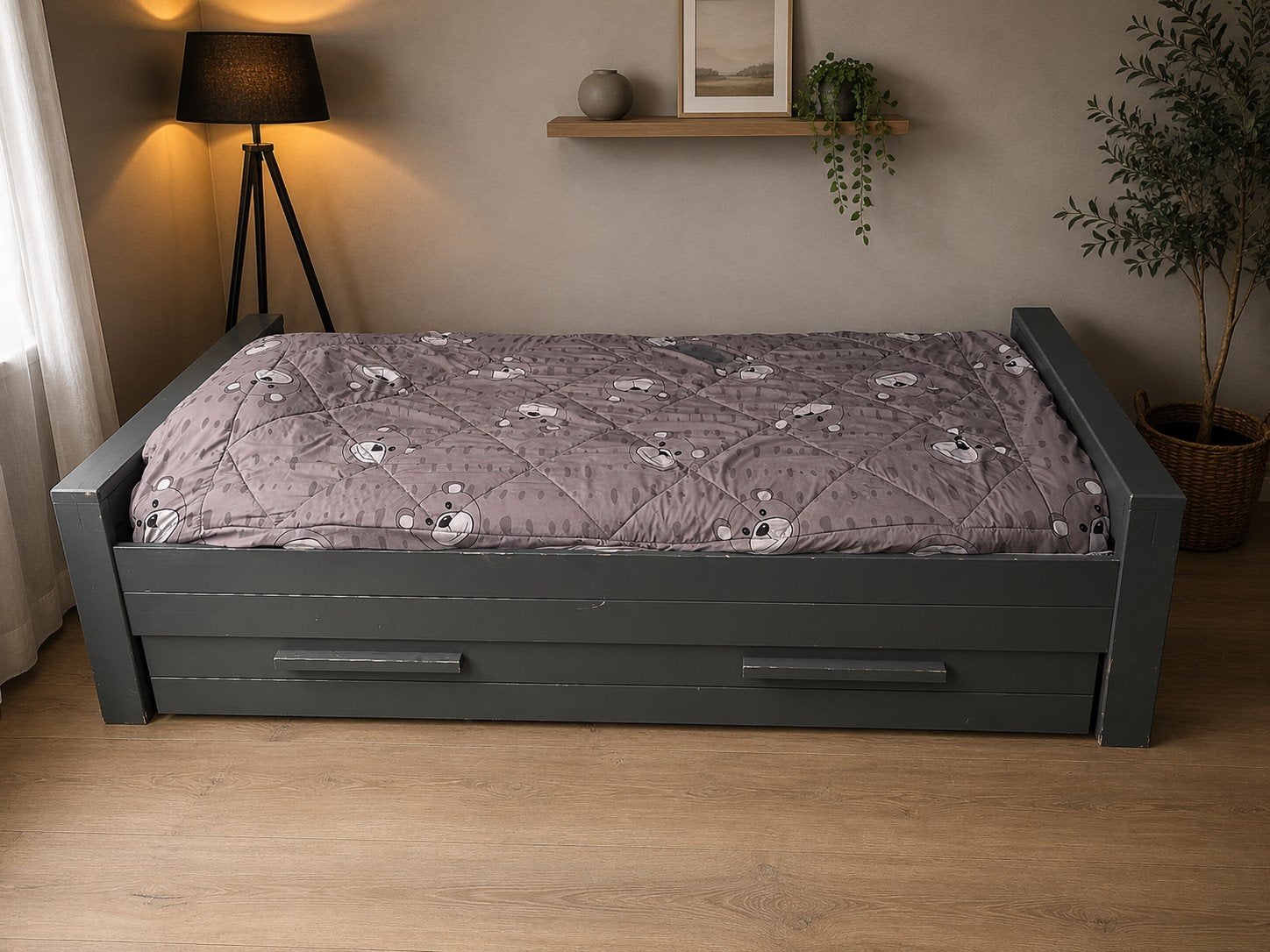 eenpersoonsbed met matraslade lades bedlade woood deniz, Ophalen, Zo goed als nieuw, Matras