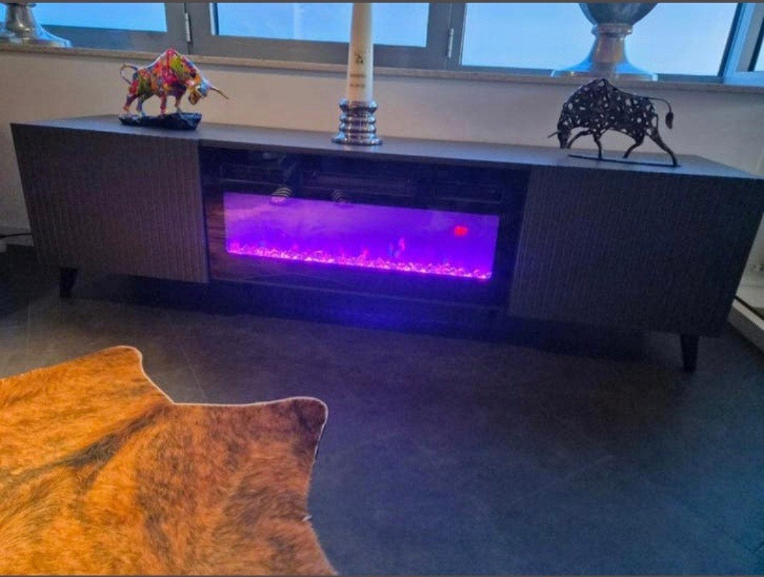 Modern TV-meubel met elektrische openhaard -  181x42x50, Ophalen, Overige materialen, 150 tot 200 cm, Zo goed als nieuw