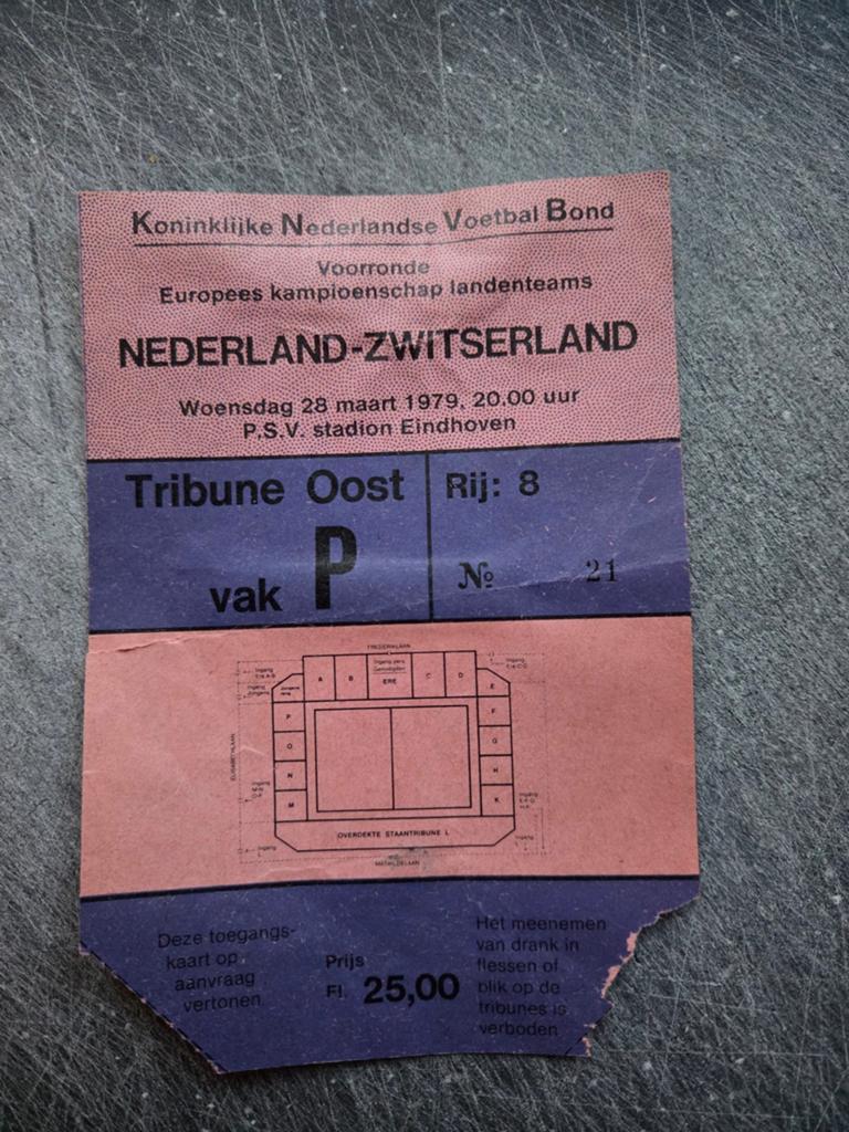 Origineel toegangsbewijs EK-kwalificatie NL-Zwitserland 1980, Ophalen of Verzenden