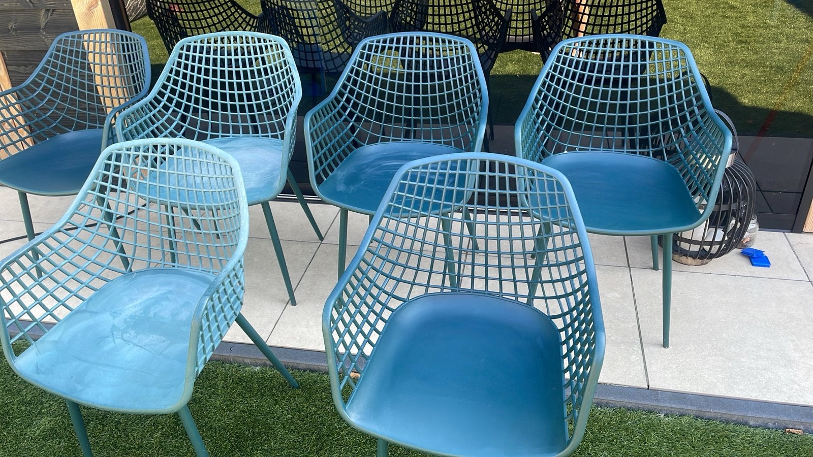 6 Kwantum stoelen donker groen, 2 verkleurd, Ophalen, Kunststof, Gebruikt, Overige kleuren
