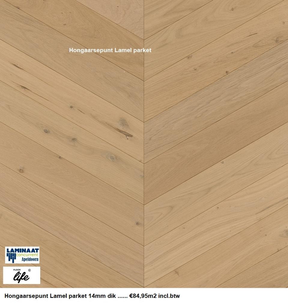 Hongaarsepunt Lamel Parket Rustiek Blank - vooraf geolied, Parket, Hongaarsepunt lamel parket, Bruin, 75 m² of meer