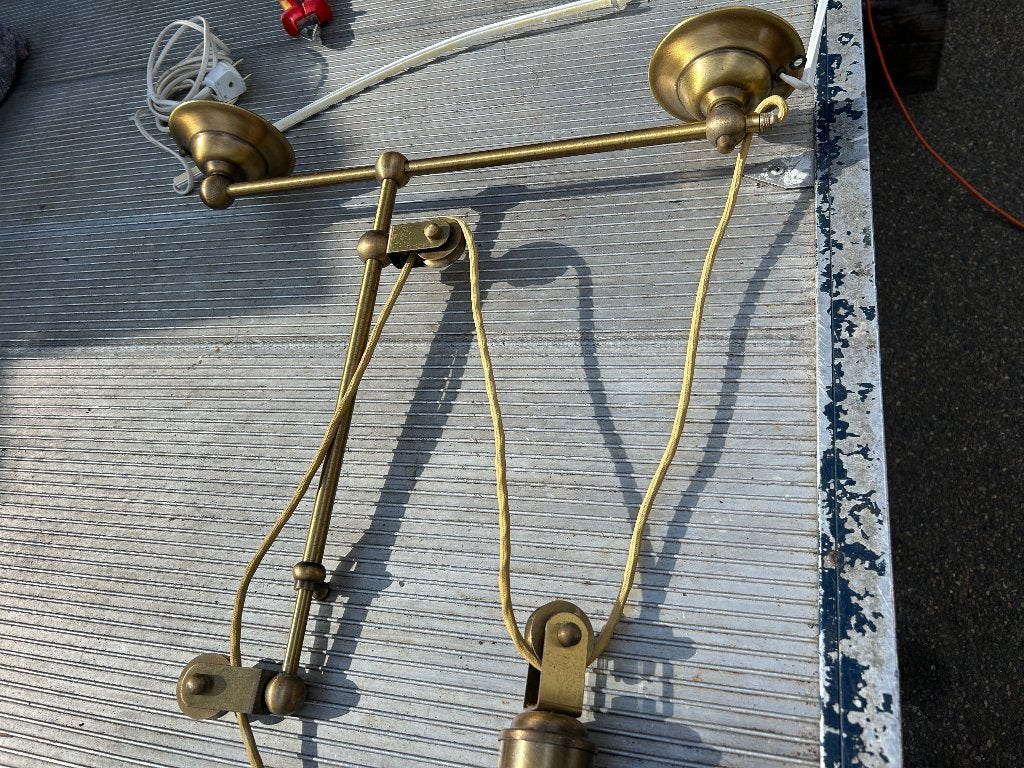 vintage lamp armatuur messing met katrol, Huis en Inrichting, Lampen | Hanglampen, Ophalen, Gebruikt, Vintage brass, E27 (groot)