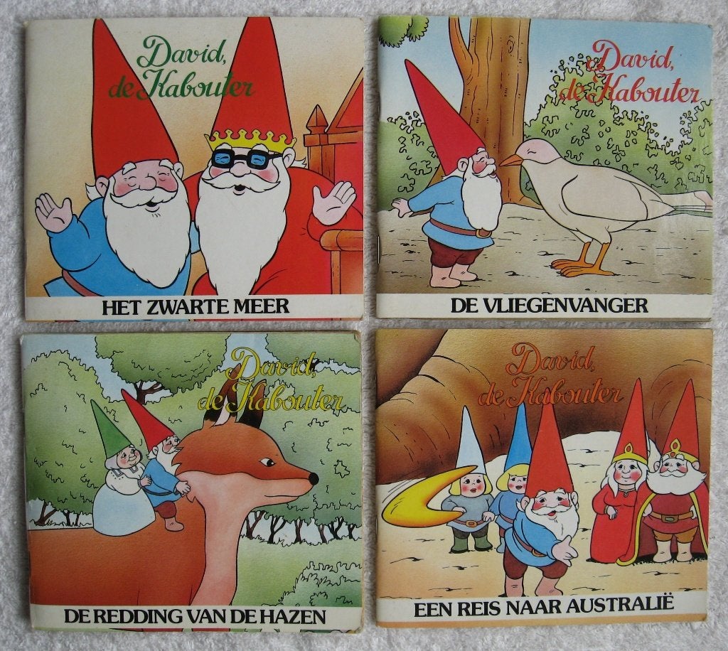4 dl David de kabouter (minibibliotheek) evt. + knijp popje, Gelezen, Fictie algemeen, Kortekaas Merch., Jongen of Meisje