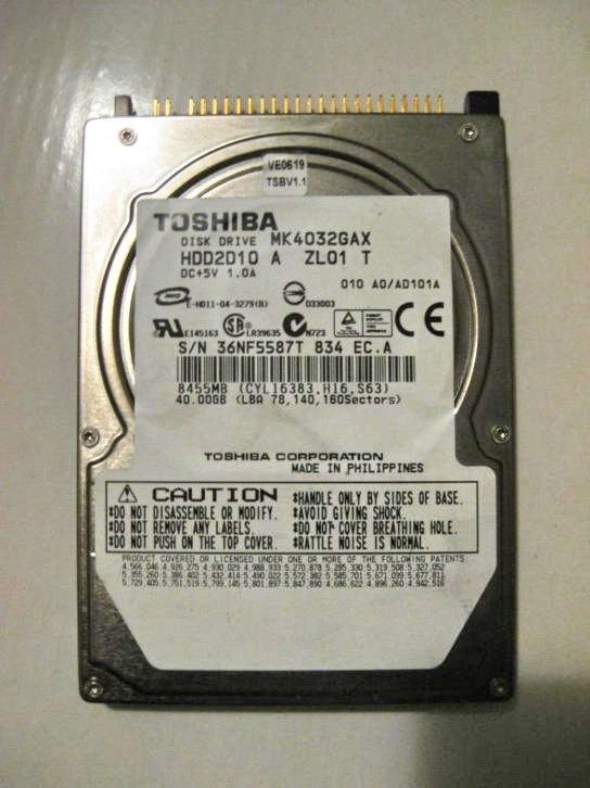 Toshiba MK4032GAX 40GB 5400rpm 2,5" IDE laptop harddisk, Intern, Gebruikt, HDD, Ophalen of Verzenden