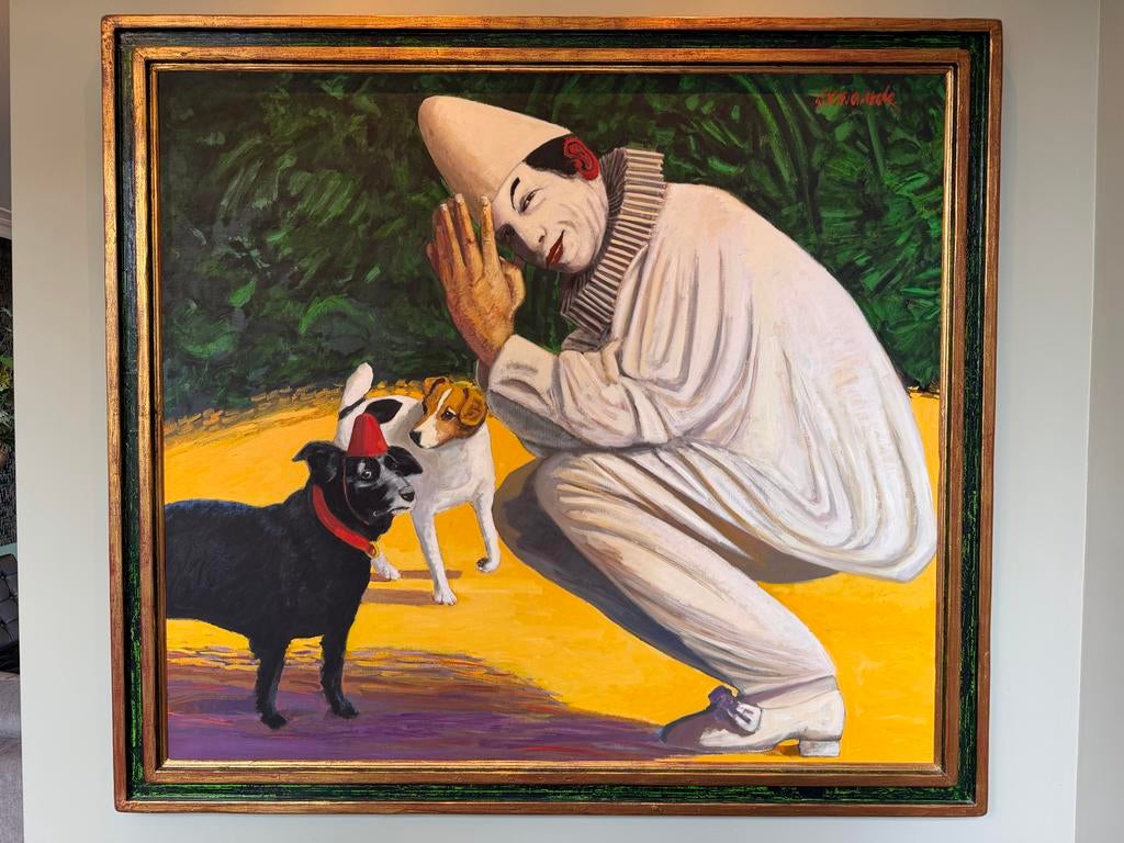 Schilderij George van Herwaarde - Pierrot met honden, Ophalen