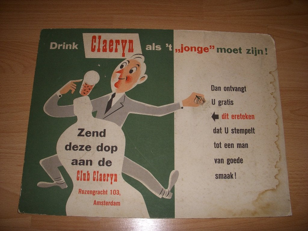 ZEER bijzonder reclamebord Drink Claeryn Jonge Jenever, Ophalen of Verzenden, Gebruikt, Reclamebord