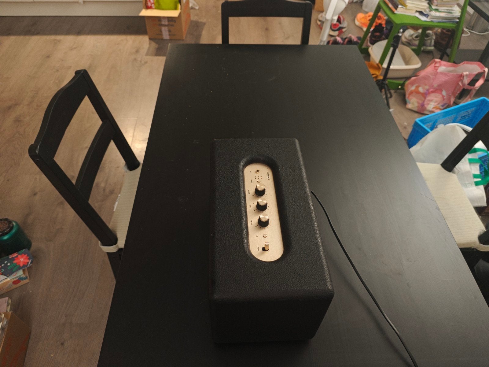 IKEA HÄGERNÄS eettafel + 4 stoelen, zwart, Ophalen, Gebruikt, 50 tot 100 cm, Grenenhout