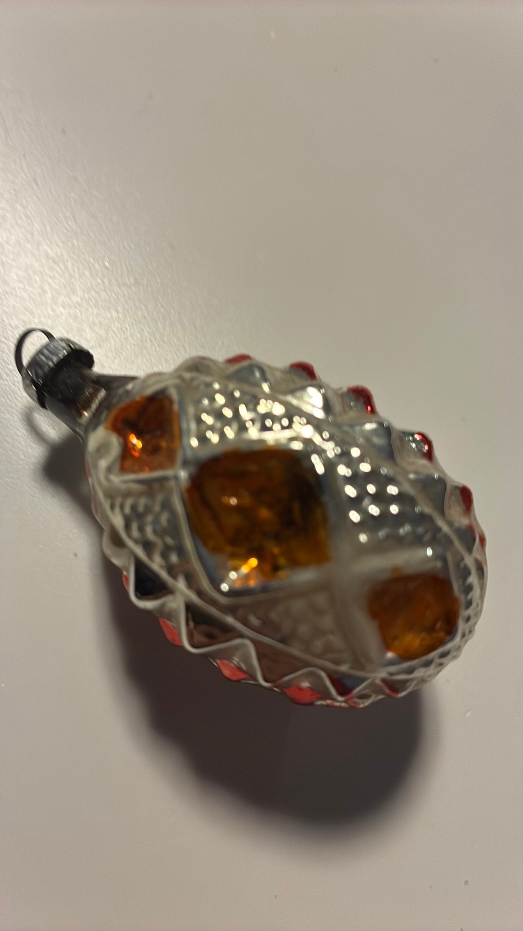 Vintage antieke kerstbal, ornament feathertree oranje rood, Ophalen of Verzenden, Zo goed als nieuw