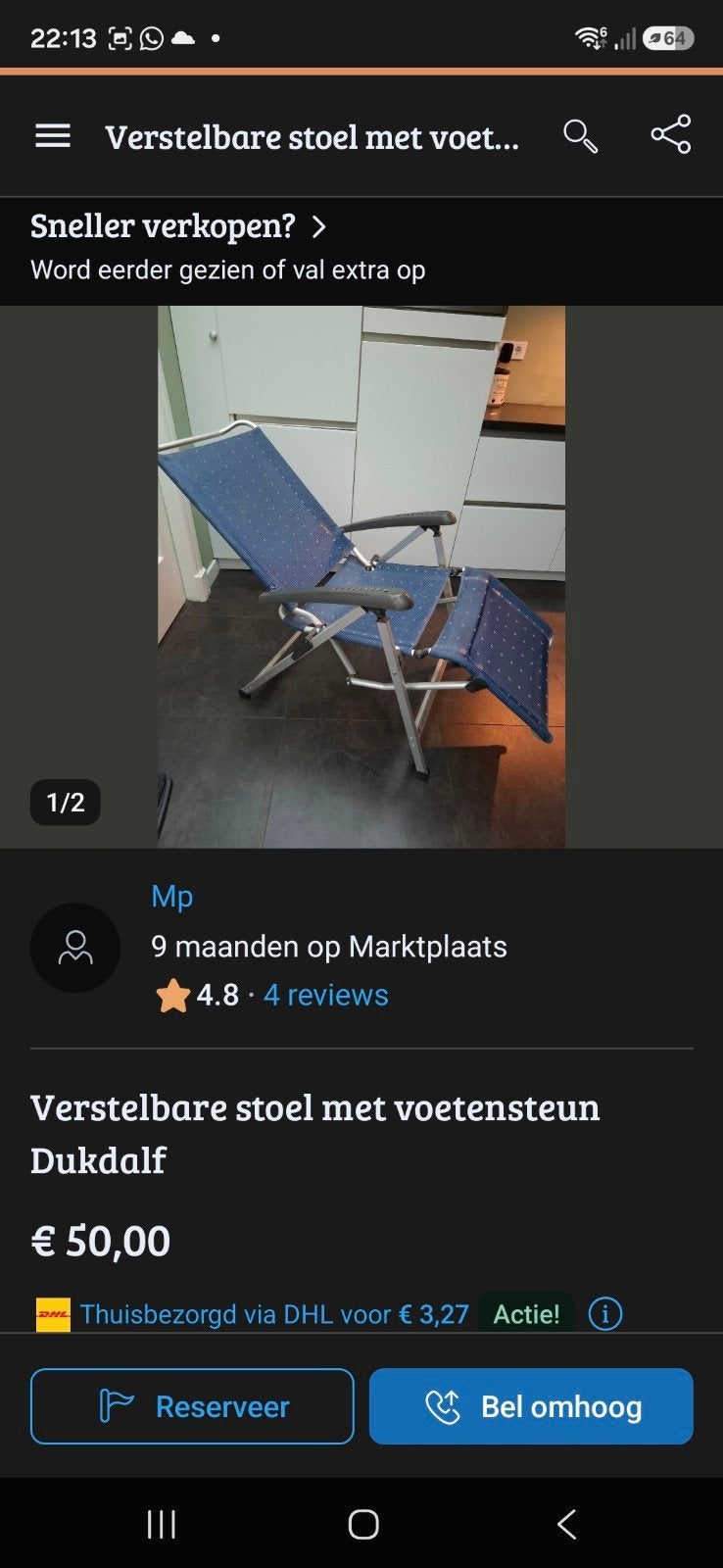 Dukdalf ligstoel, Caravans en Kamperen, Ophalen of Verzenden, Gebruikt, Campingstoel
