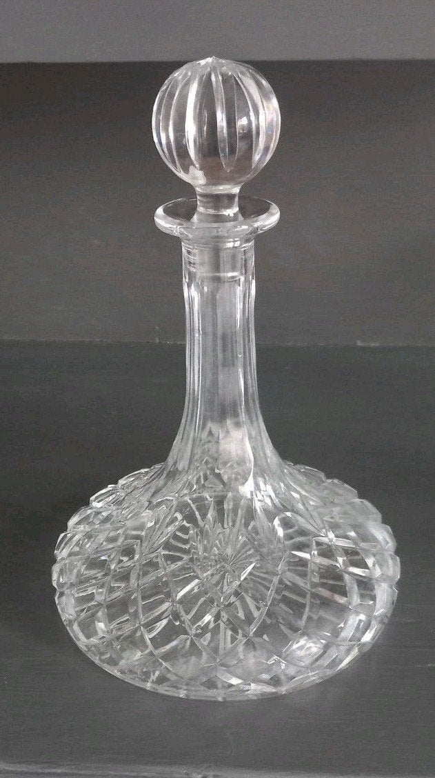Zware anttieke kristallen scheepskaraf met geslepen patroon, Antiek en Kunst, Ophalen of Verzenden