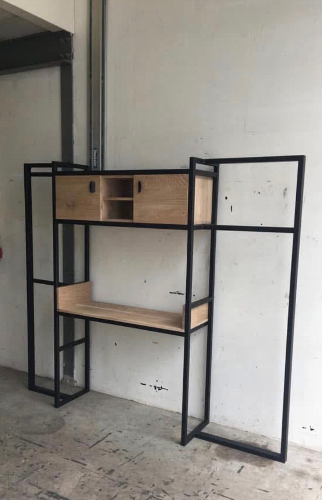 Kledingkast/rek/make-uptafel staal en eikenhout, Ophalen, Met deur(en), Eikenhout, Zo goed als nieuw