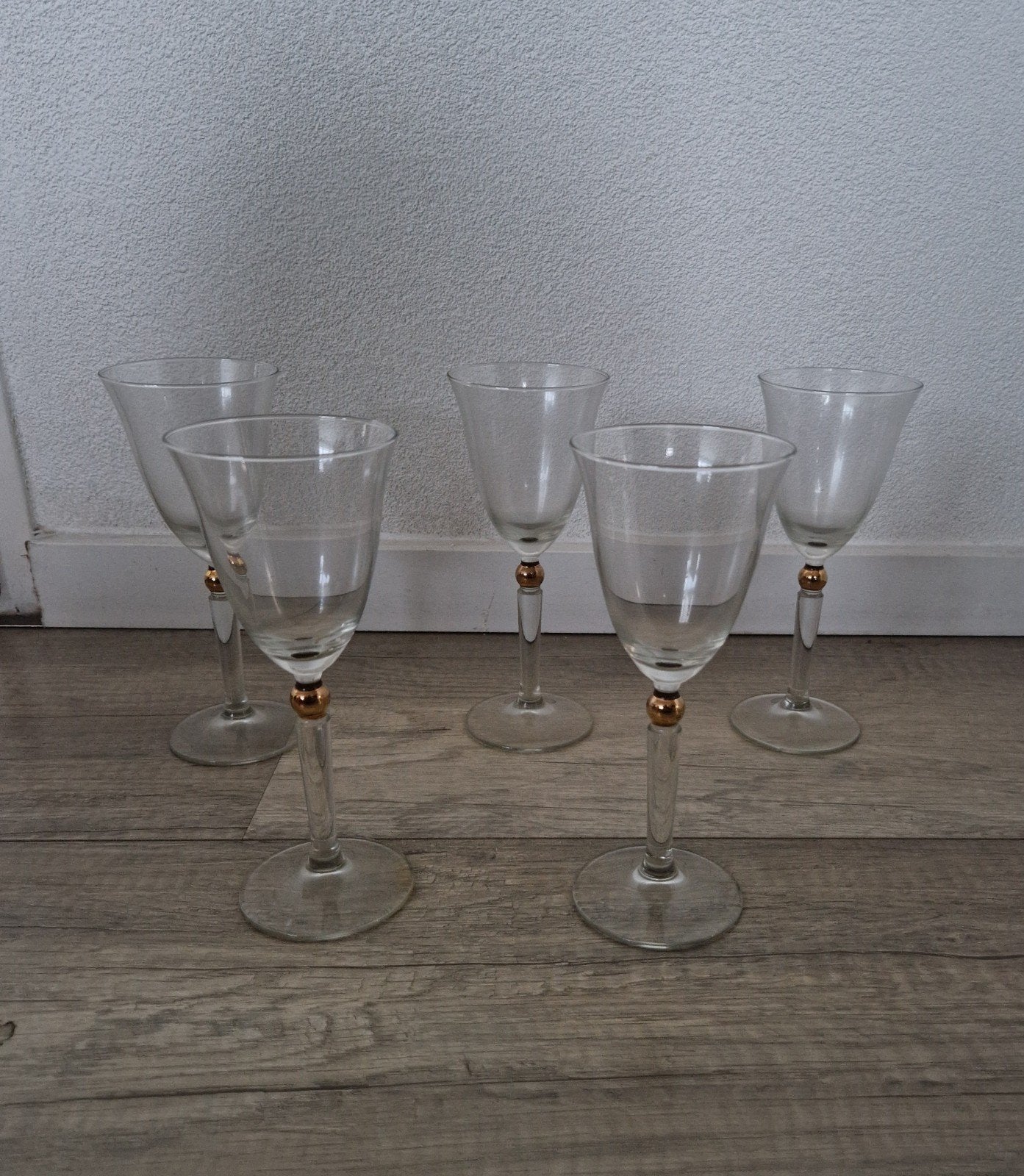 5 glazen vintage retro wijnglazen gouden bal kristallen, Glas of Glazen, Ophalen of Verzenden, Overige stijlen, Glas