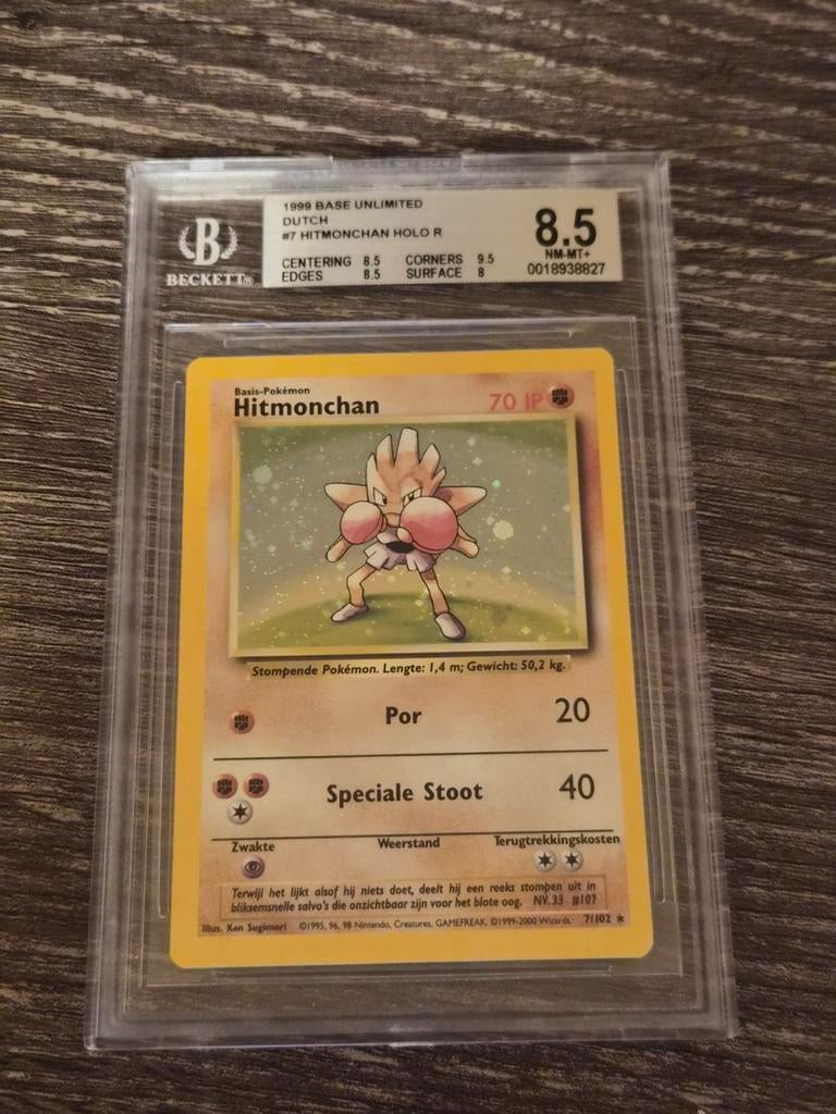 BGS 8.5 Hitmonchan Holo - Nederlands Base Set 1999 (NM-MT+), Ophalen of Verzenden, Zo goed als nieuw