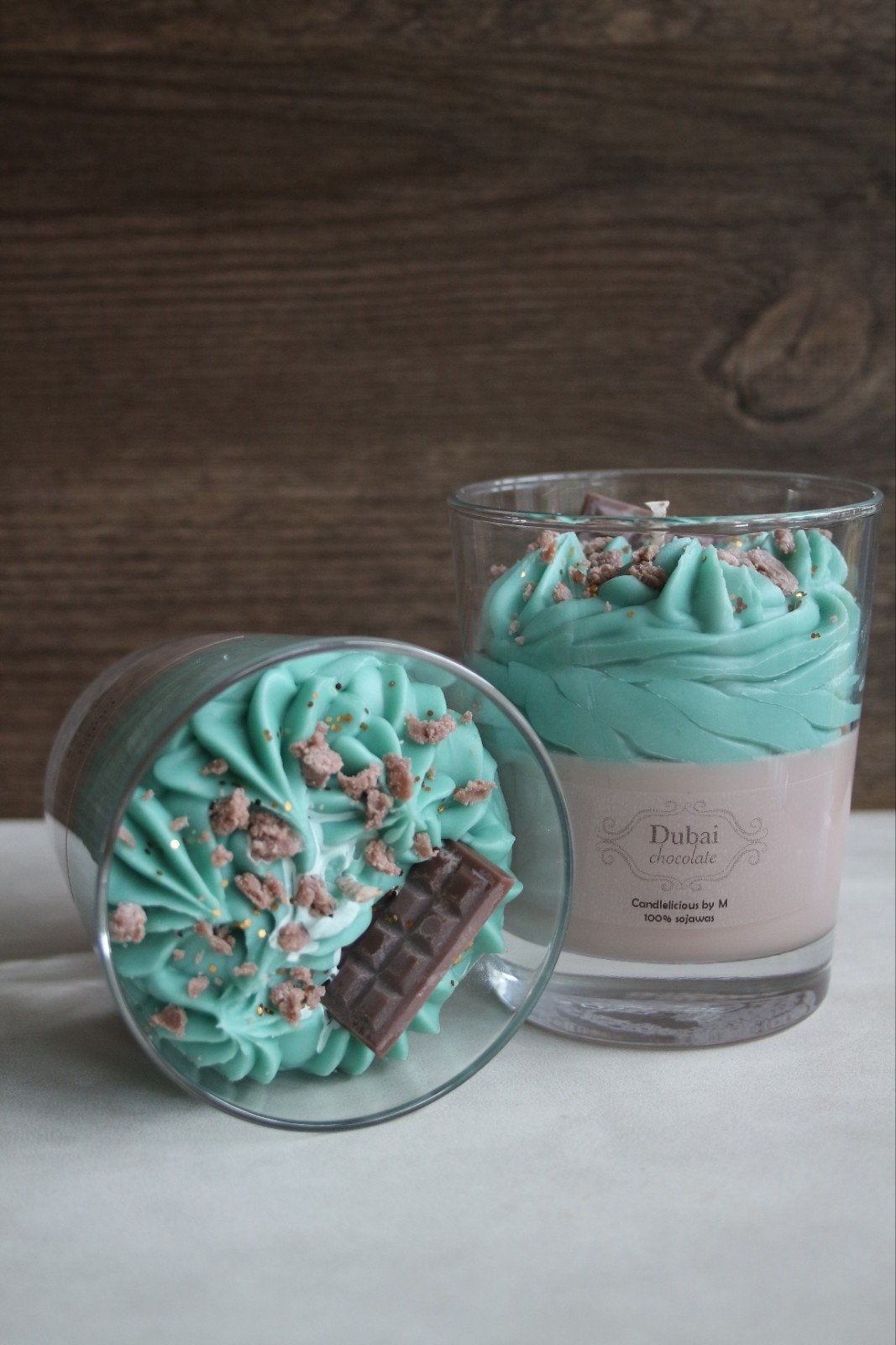 Groen bruine dubai chocolate kaars. Nieuw!, Ophalen of Verzenden, Nieuw, Bruin