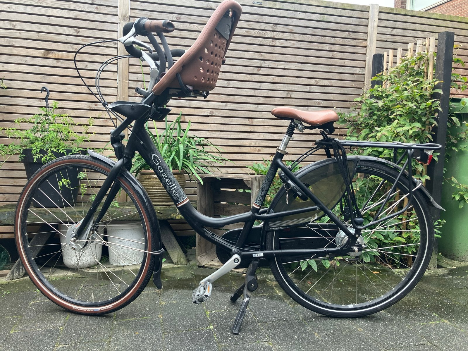 Gazelle Damesfiets met Yepp Kinderzitje, Ophalen, Gazelle, Trommelrem, 53 tot 56 cm