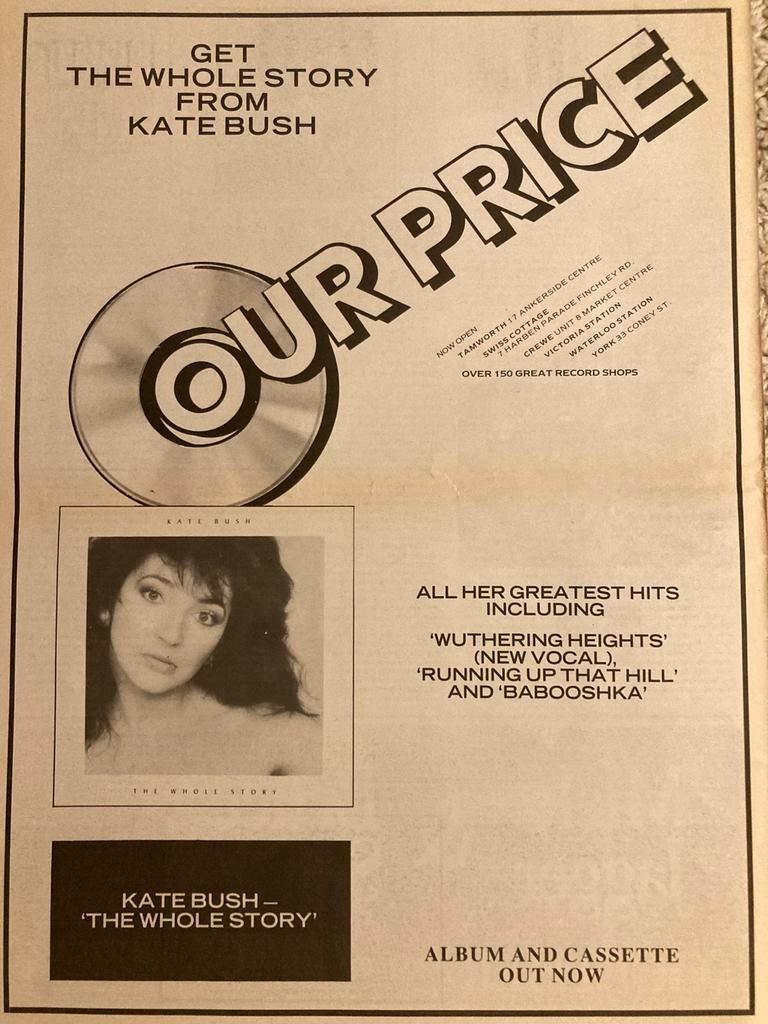 KATE BUSH Whole Story release A3 advertentie, Cd's en Dvd's, Vinyl | Pop, Ophalen of Verzenden, Zo goed als nieuw