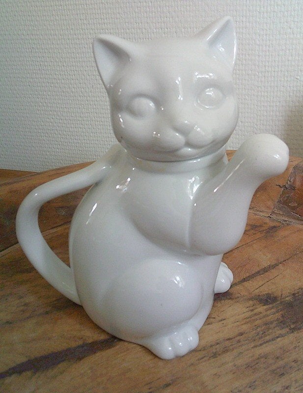 Kitty cat Theepot keramiek wit takahashi japan, Ophalen of Verzenden