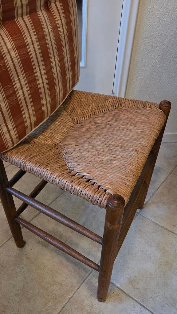 4 stoelen, 3 Hollands eiken (knop) stoelen met biezen, riet, Ophalen, Gebruikt, Bruin, Hout
