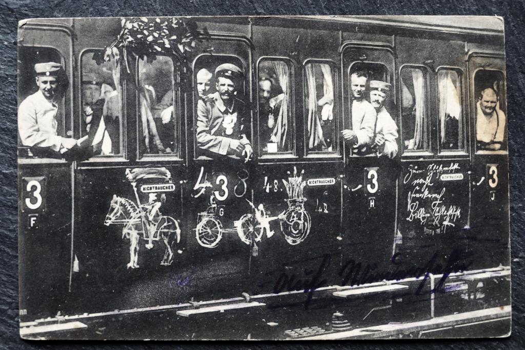 Duits soldaten op weg in de trein, 1915, Duitse veldpost, Verzenden, Voor 1920, Gelopen, Politiek en Historie
