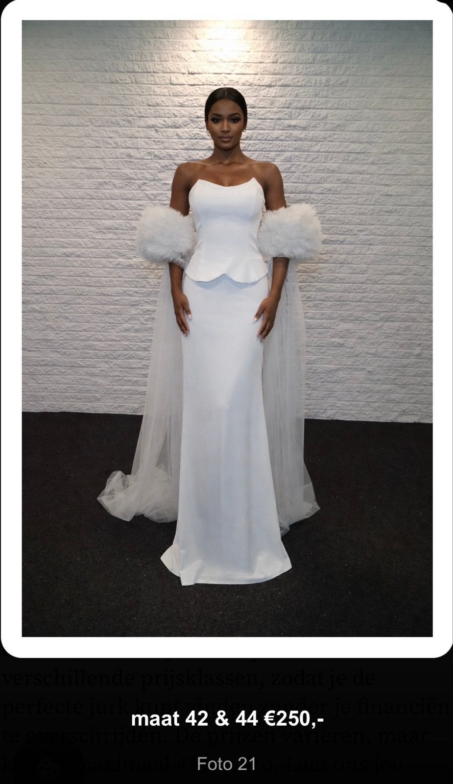 Elegante Trouwjurk met Peplum en Tule mouwen, Ophalen, Nieuw, Wit, Trouwjurk