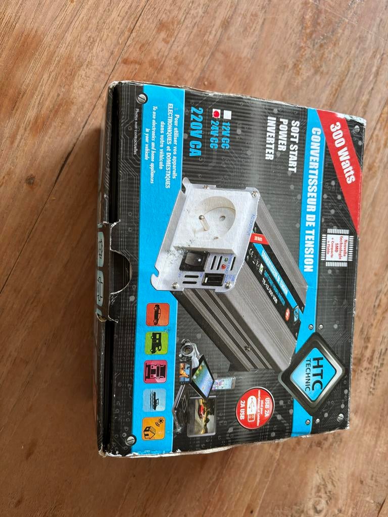 Nieuwe HTC Technic 300W Omvormer 24V naar 220V met USB, Ophalen of Verzenden, Zo goed als nieuw