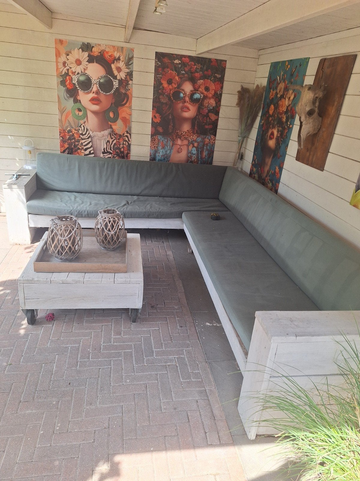 Steigerhouten loungeset 250 x 300 cm, Ophalen, Gebruikt, Hout