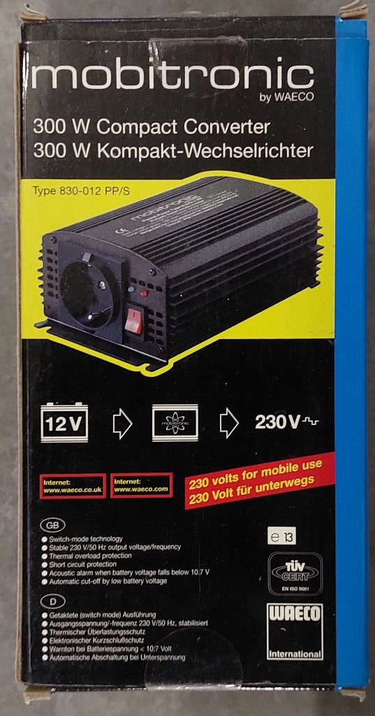 Mobitronic 300W Compact Converter - 12V naar 230V, Ophalen of Verzenden, Zo goed als nieuw
