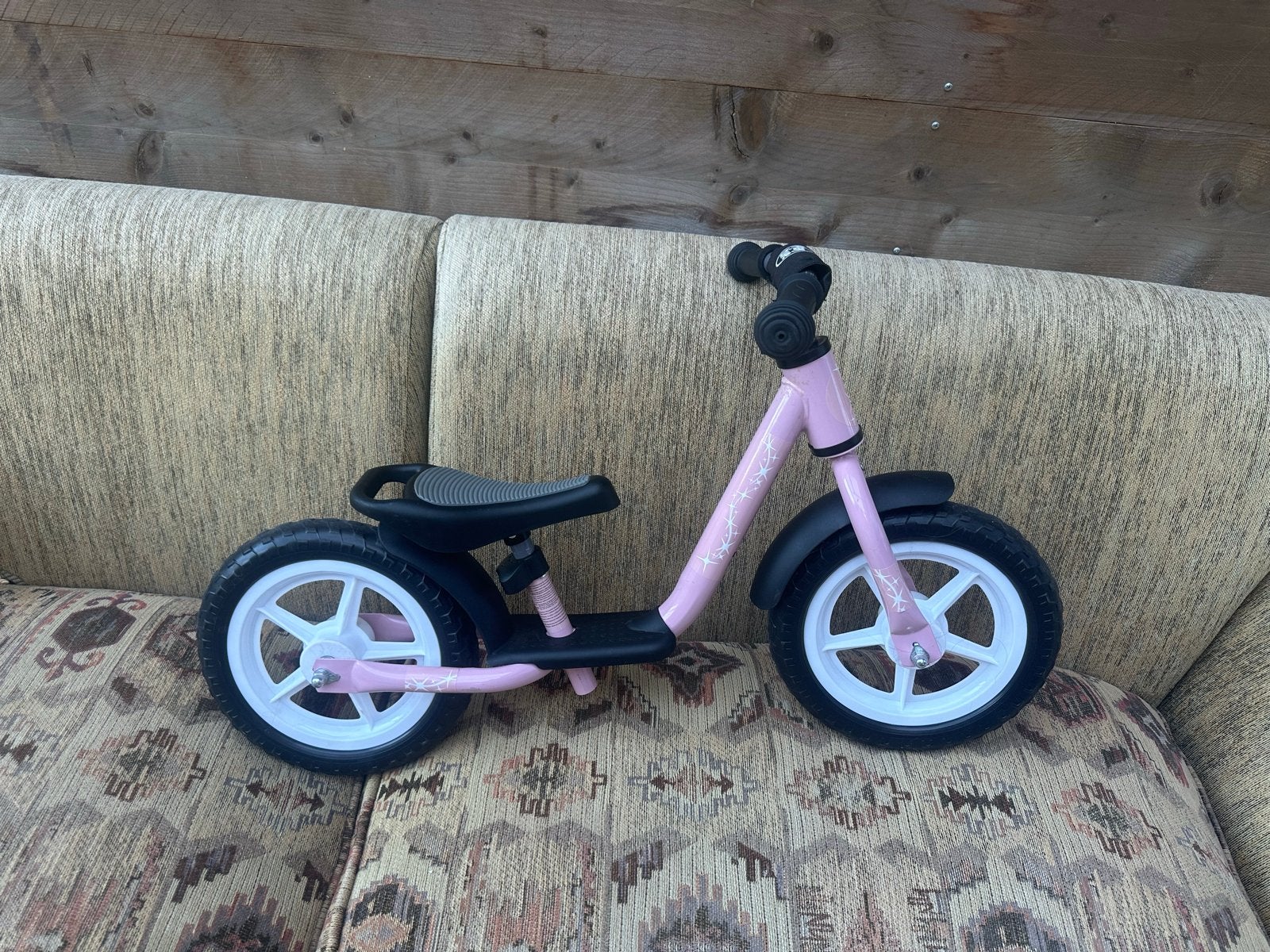 Playtive loopfiets roze met sterretjes – metaal, verstelbaar, Ophalen, Gebruikt, Minder dan 16 inch