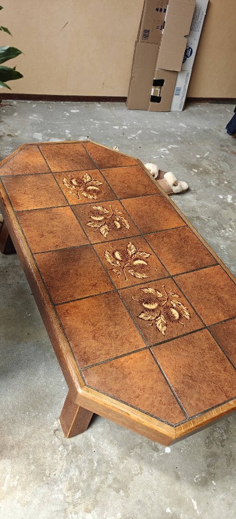 Vintage tegel salontafel, Huis en Inrichting, Tafels | Salontafels, Ophalen, Gebruikt, 100 tot 150 cm, Eikenhout