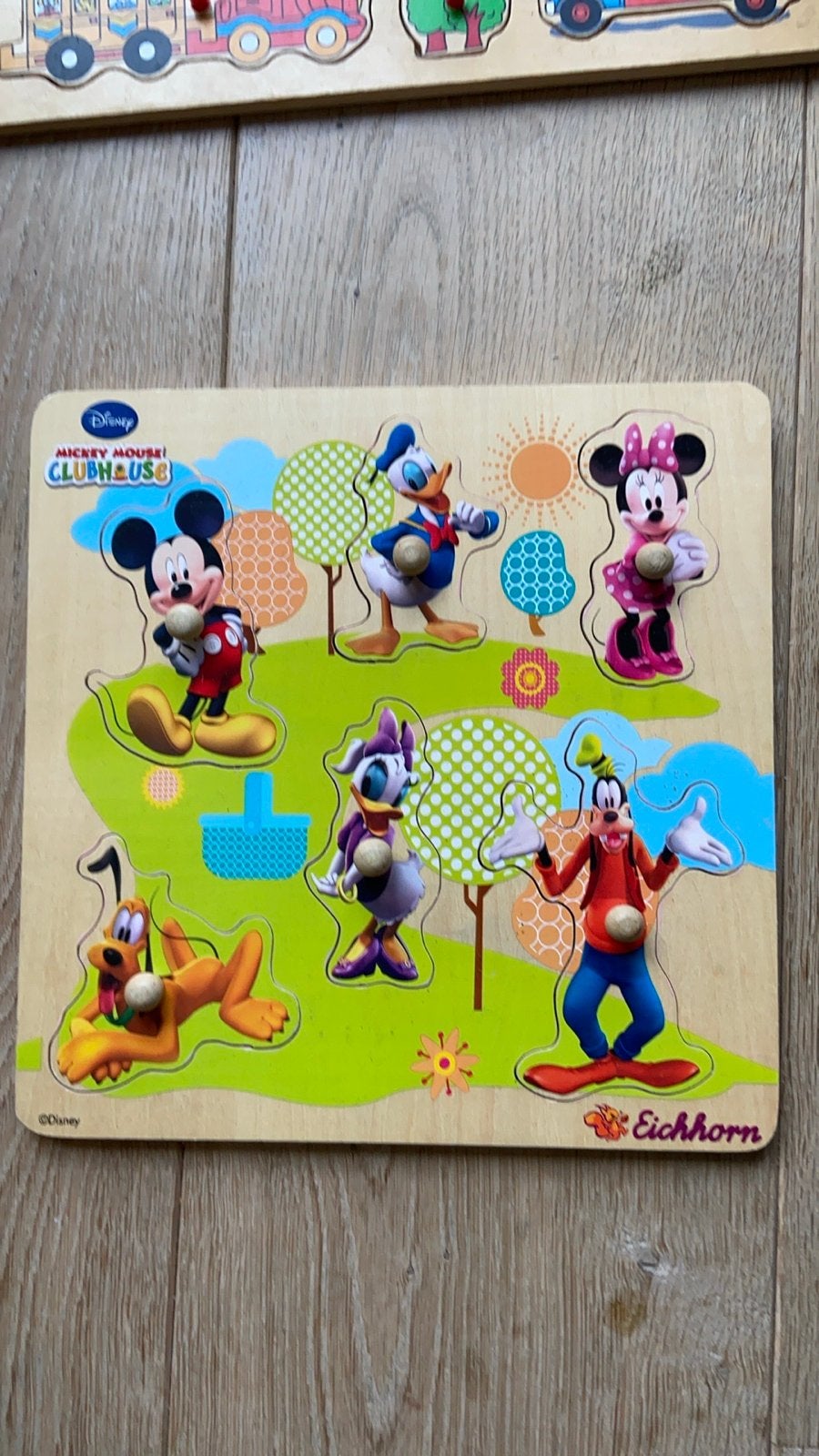 Houten Disney Mickey Mouse Clubhouse insteekpuzzel, Ophalen, 2 tot 4 jaar, Zo goed als nieuw, Van hout