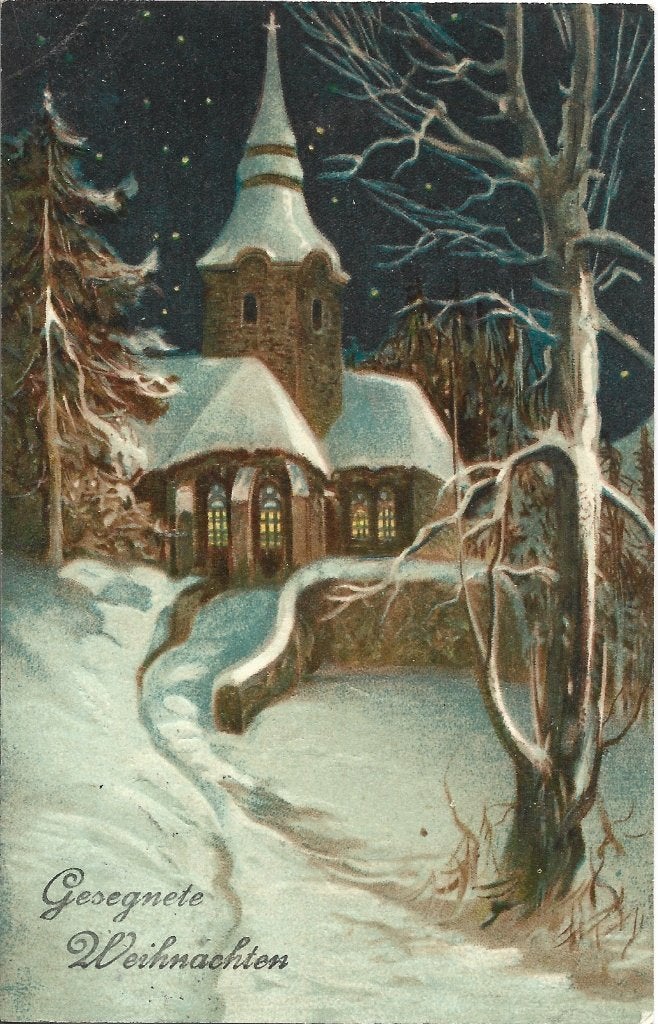 Antiek uit 1916* Kerk in sneeuw landschap* Relief * Prachtig, Verzamelen, Ophalen of Verzenden, Voor 1920, Gelopen, Feest(dag)
