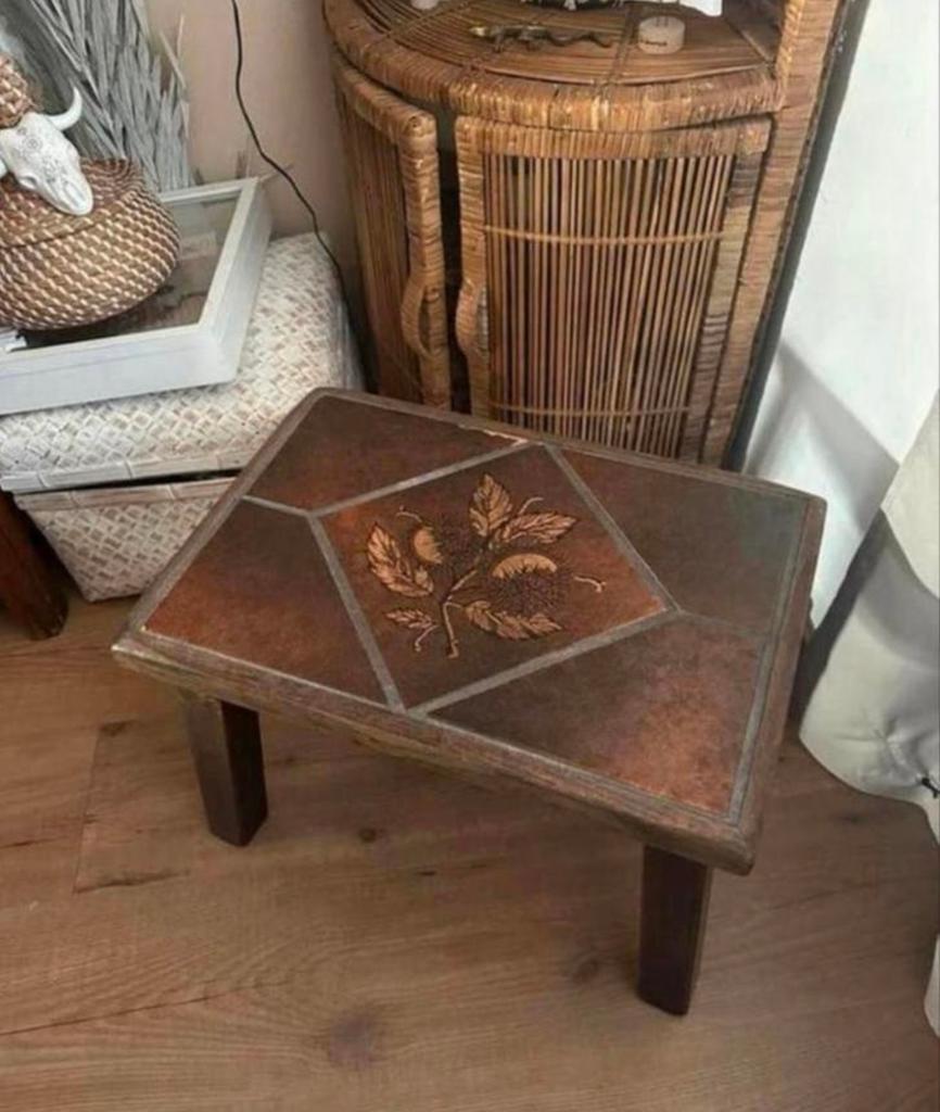 Vintage salontafel / bijzettafeltje met leisteen – jaren ’80, Ophalen of Verzenden