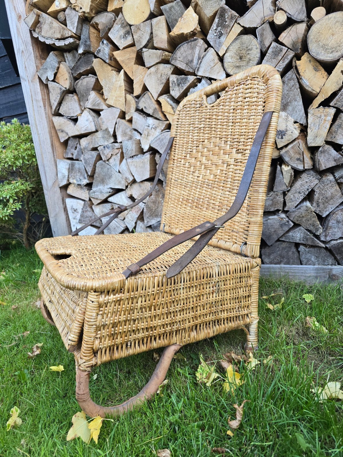 Vintage rotan picknickstoel / klapstoel, Ophalen, Gebruikt