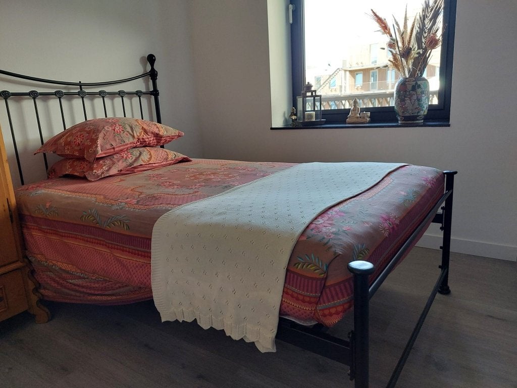 Smeedijzeren twijfelaar bed compleet!, Huis en Inrichting, Slaapkamer | Bedden, Ophalen, Zwart, Zo goed als nieuw, Twijfelaar