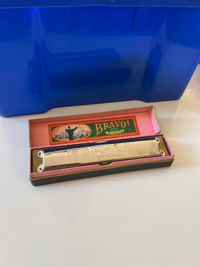 Vintage Hohner Orchester Bravo Mondharmonica met doosje, Muziek en Instrumenten, Blaasinstrumenten | Mondharmonica's, Gebruikt