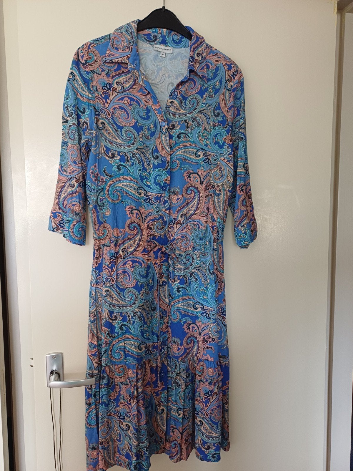 Mooie Sophia Perla jurk met paisley print - Maat S, Kleding | Dames, Jurken, Blauw, Ophalen of Verzenden, Zo goed als nieuw, Sophia Perla