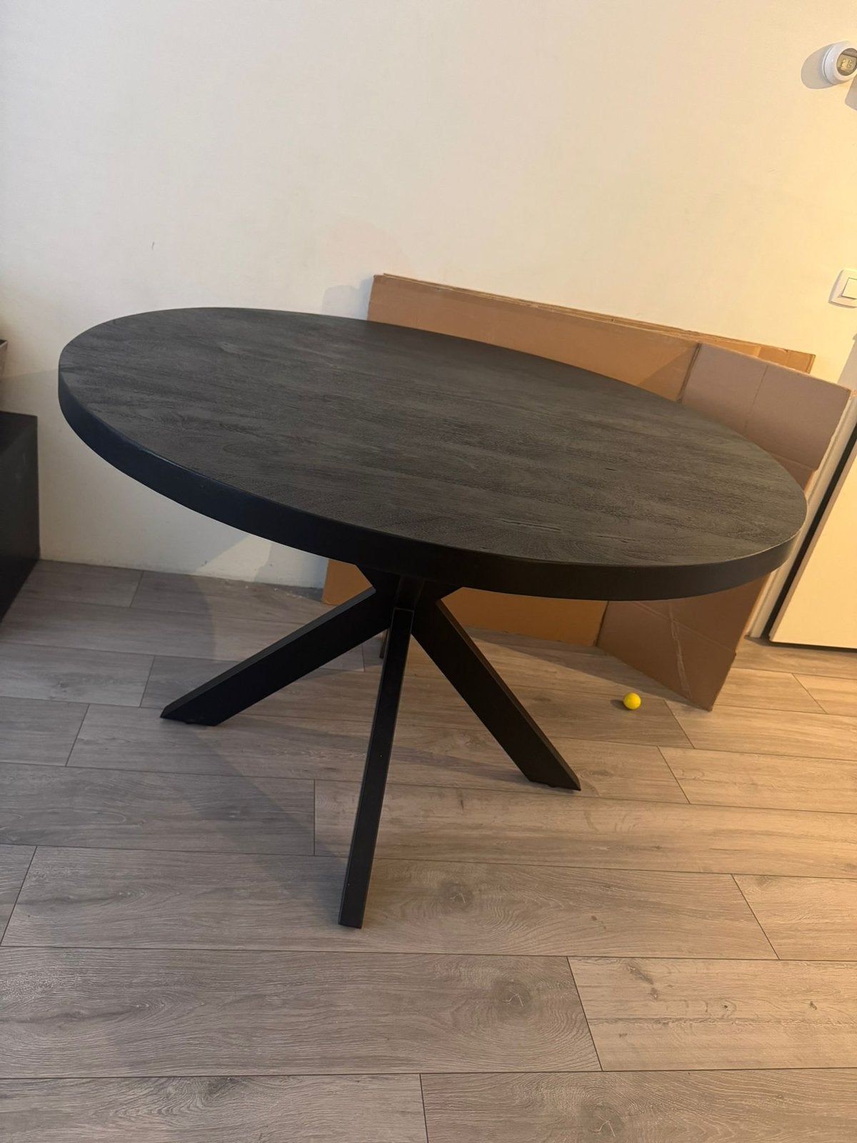 Tafel rond mango hout zwart x poot 120cm/5cm diktr, 100 tot 150 cm, Rond, Ophalen of Verzenden, Zo goed als nieuw