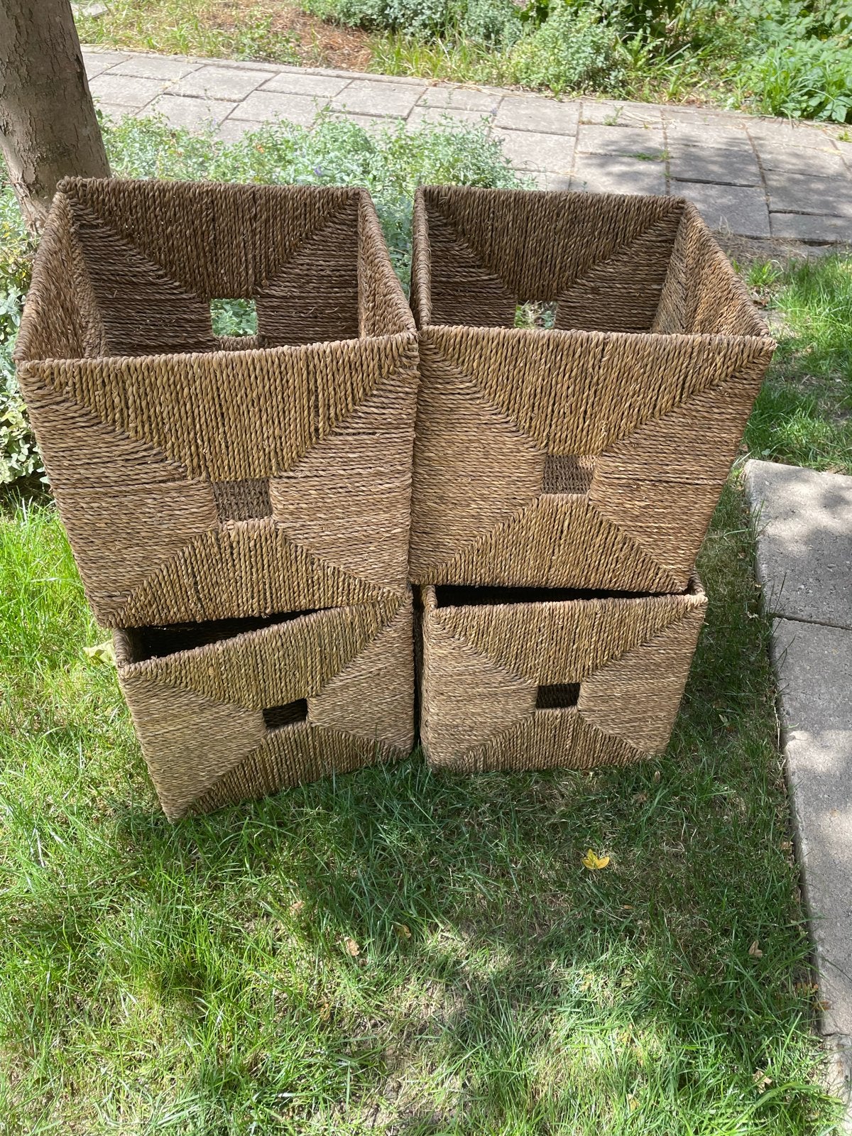 4 rieten opbergmanden, Huis en Inrichting, Woonaccessoires | Schalen en Manden, Gebruikt, Mand, Vierkant, Ophalen of Verzenden