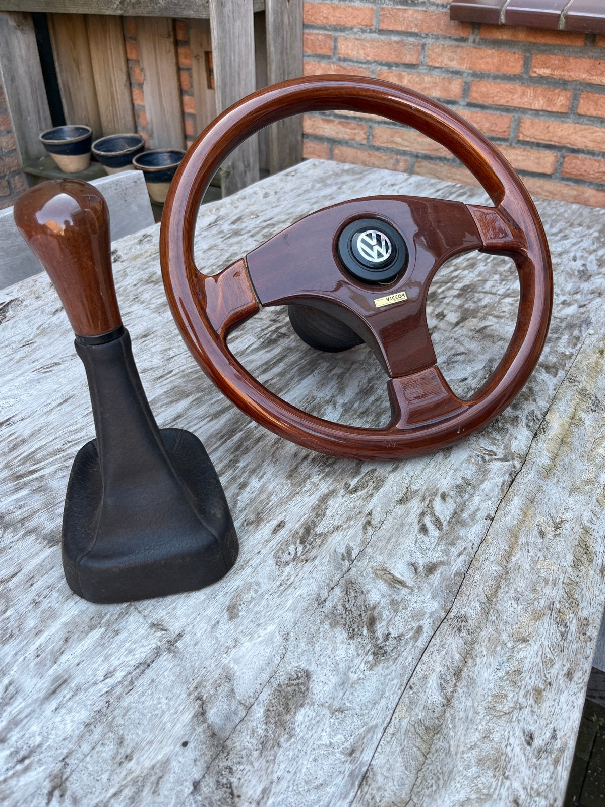 Victor houten sportstuur (met scheur) Golf 3 met pookknop, Ophalen of Verzenden