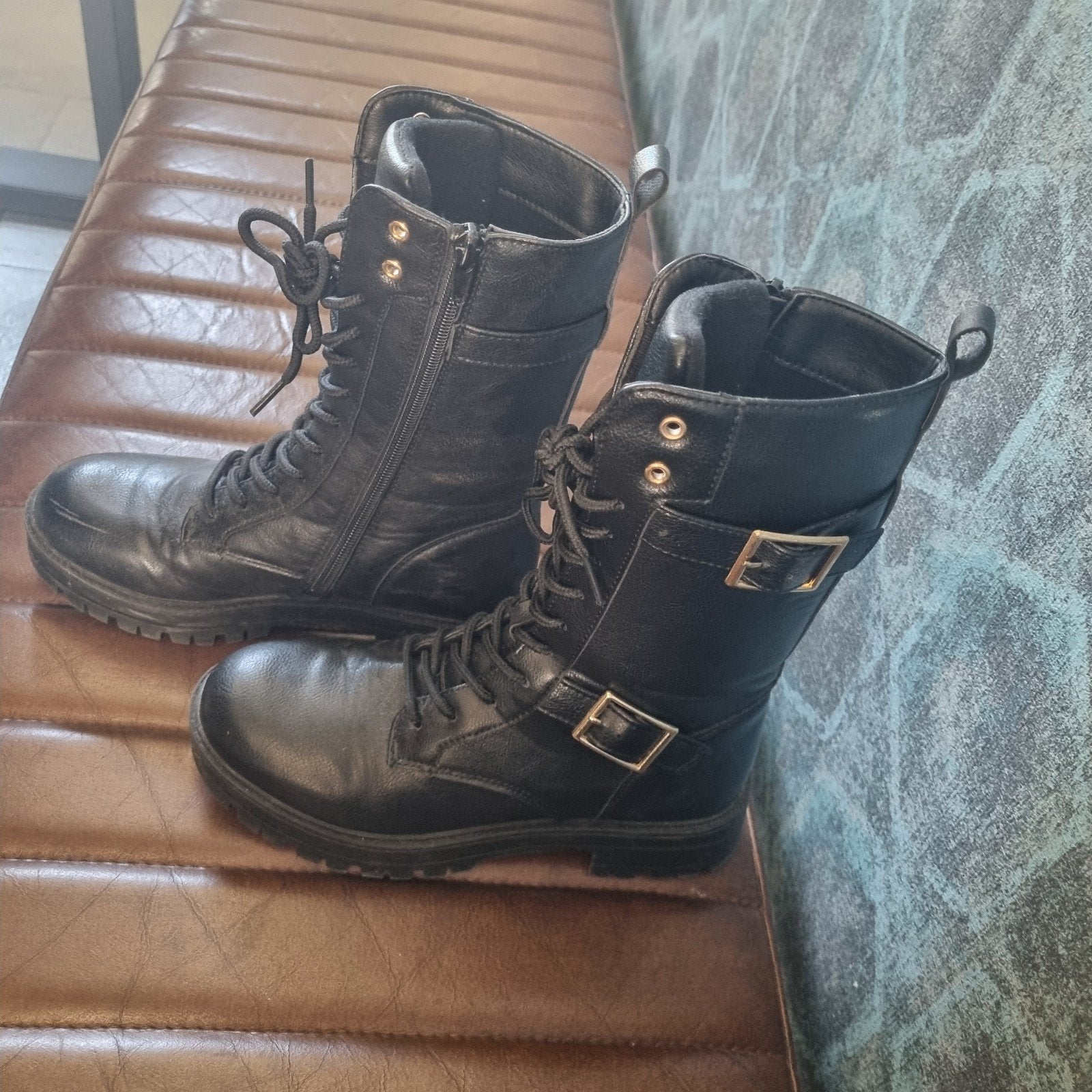 Hoge zwarte leren veterboots maat 35, Bluebox, Meisje, Ophalen of Verzenden, Zo goed als nieuw