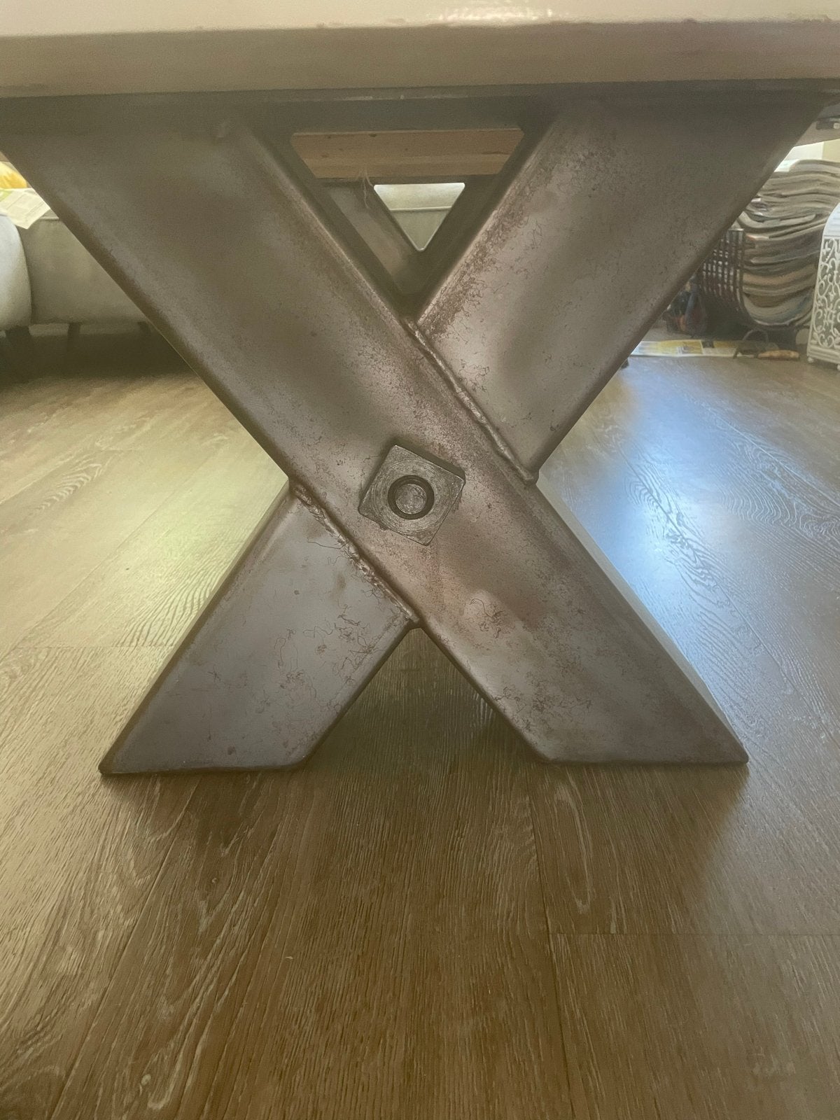 Robuuste  X-poten industriele look voor salontafel, Gebruikt, 100 tot 150 cm, Ophalen of Verzenden, Rechthoekig