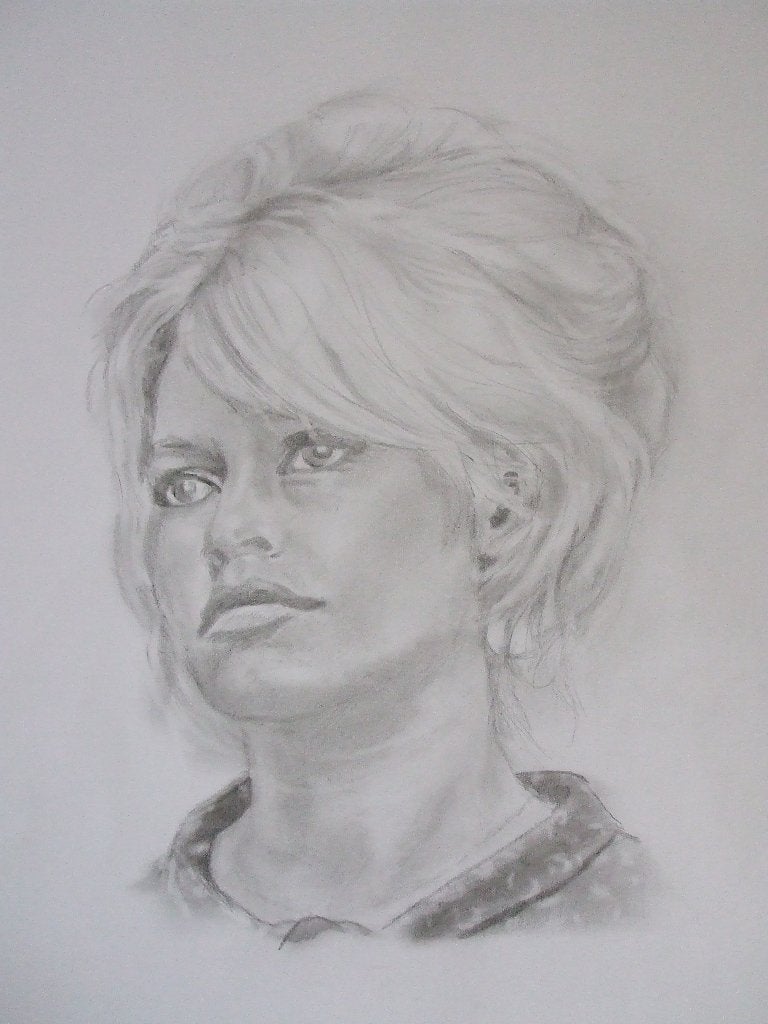 Portrettekening Brigitte Bardot, Papier/karton, Ophalen of Verzenden, Passe-partout, Overige technieken