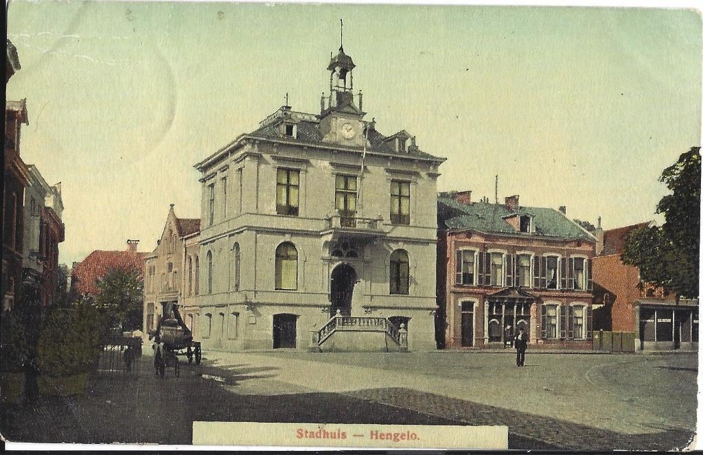 AK Hengelo Stadhuis markt paard en wagen 1911, Verzamelen, Ophalen of Verzenden, Voor 1920, Gelopen, Overijssel
